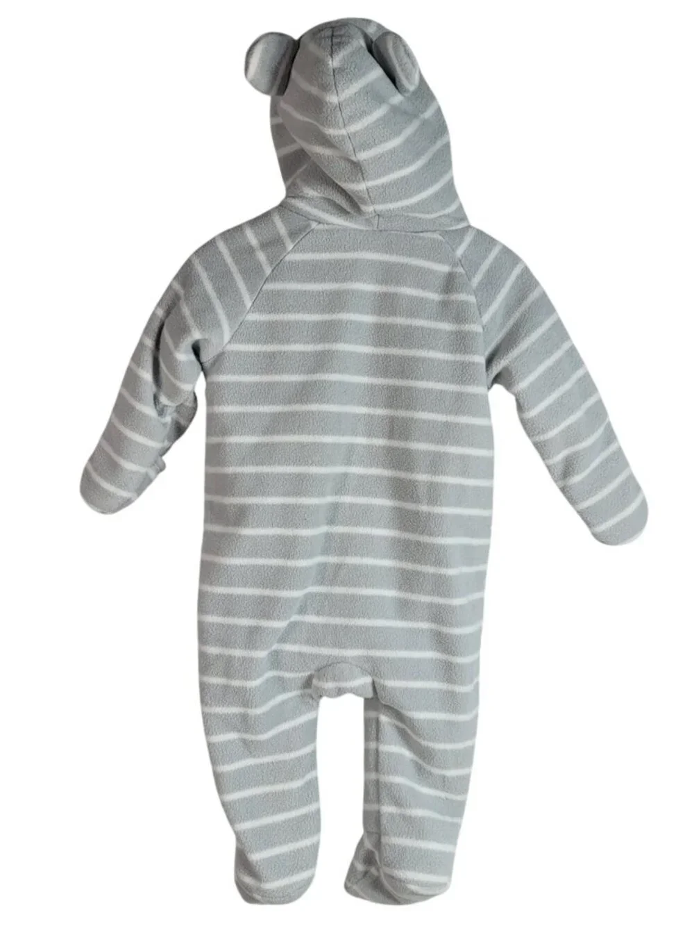 Old Navy Fleece Baby Bunting Gray 3-6M Striped Sherpa Lined Hood Zipper Mittens